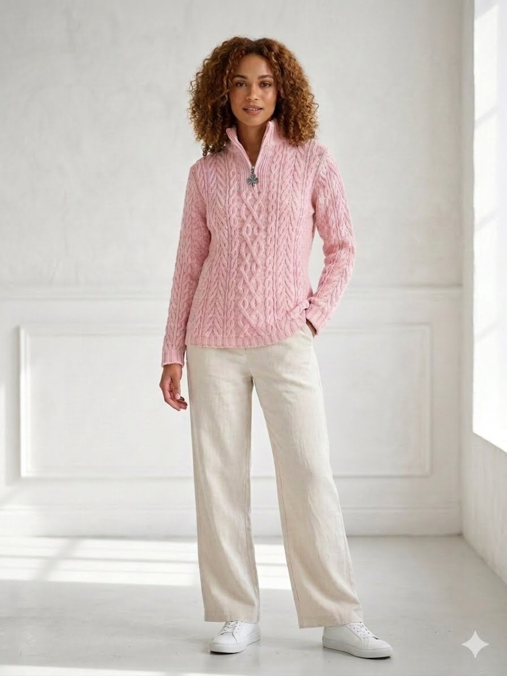 Aran Crafts Irish 100% Merino Wool Fisherman’s 1/4 Zip Sweater